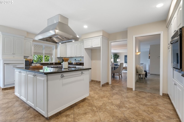 3025 SW Wallula Ave, Gresham, OR 97080 - kitchen with island range hood, white cabinetry, stainless steel appliances, a center island, and recessed lighting