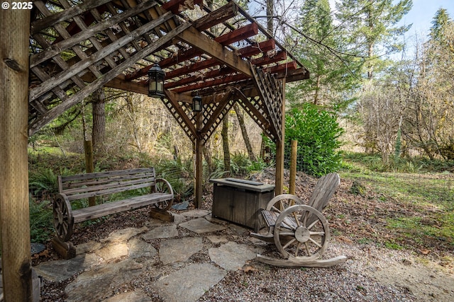 view of patio featuring a pergola