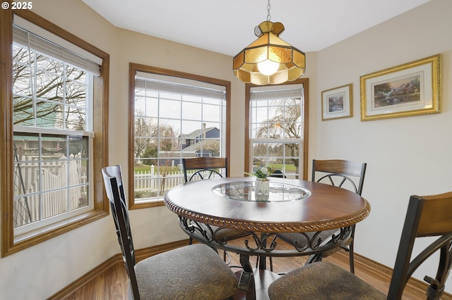 dining space with hardwood / wood-style floors