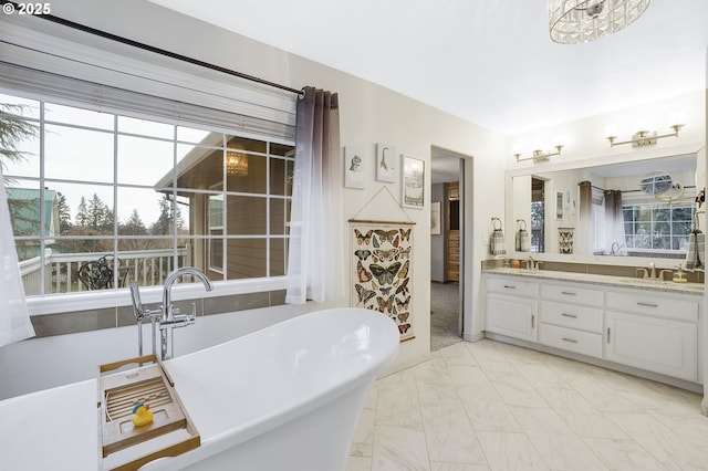 bathroom with vanity and a bathing tub