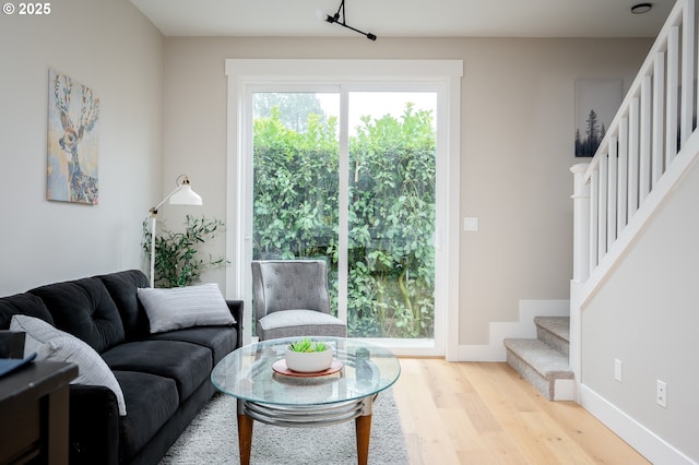 living room featuring light wood-type flooring