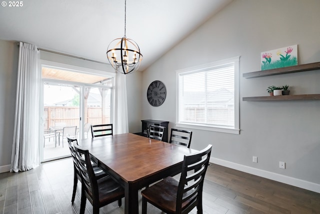5300 Davis St SE, Turner, OR 97392 - dining area with lofted ceiling, a chandelier, and dark wood finished floors