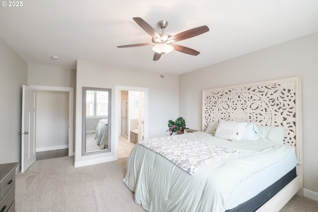 5300 Davis St SE, Turner, OR 97392 - bedroom featuring light carpet, a ceiling fan, and ensuite bathroom