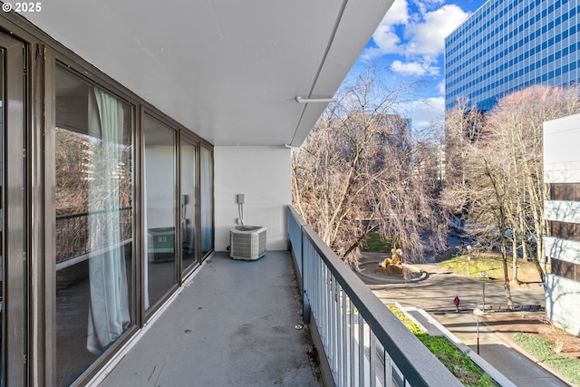 balcony featuring central air condition unit