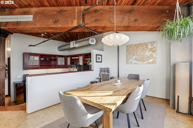 1420 NW Lovejoy St Unit 518, Portland, OR 97209 - dining area with wooden ceiling with exposed beams