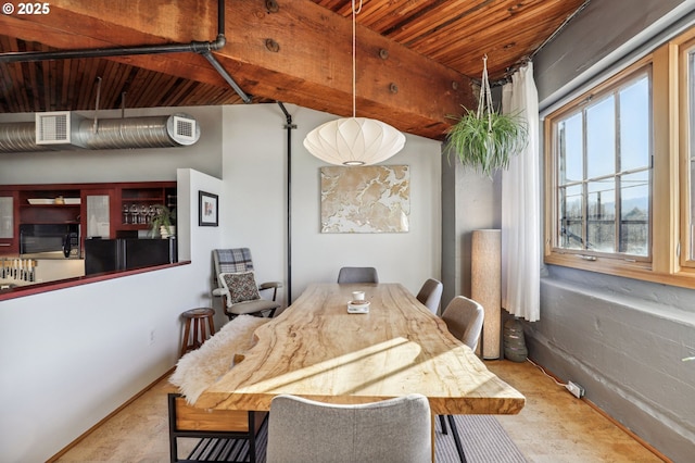 1420 NW Lovejoy St Unit 518, Portland, OR 97209 - carpeted dining space featuring wooden ceiling