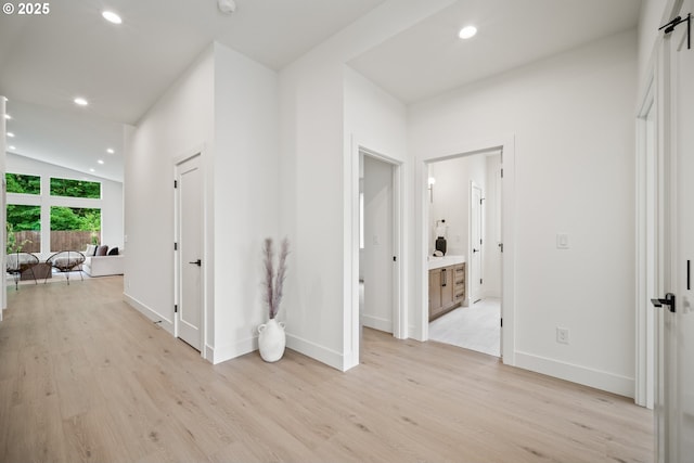 5404 NE 111th St, Vancouver, WA 98686 - hall with light wood-type flooring, recessed lighting, and a barn door