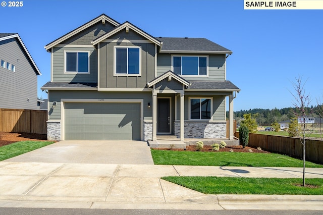 17301 SW Atfalati Ln Unit 38, Sherwood, OR 97140 - craftsman house featuring stone siding, an attached garage, concrete driveway, and roof with shingles