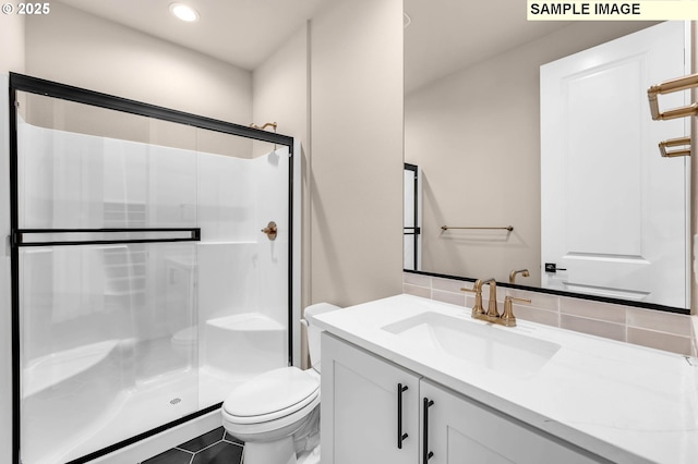 17301 SW Atfalati Ln Unit 38, Sherwood, OR 97140 - full bath featuring a shower stall, vanity, and recessed lighting