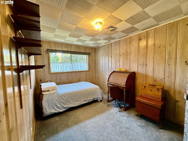 330 Maple St, Brookings, OR 97415 - bedroom with wood walls and carpet floors
