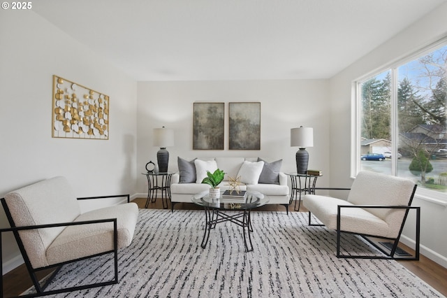 living room featuring baseboards and wood finished floors