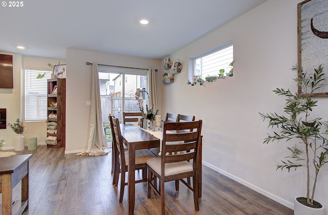 dining space featuring dark hardwood / wood-style flooring