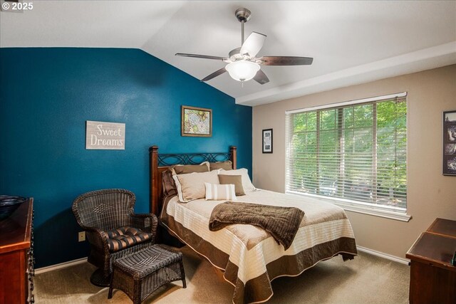 16181 SW Holland Ln, Sherwood, OR 97140 - carpeted bedroom with lofted ceiling, baseboards, and ceiling fan