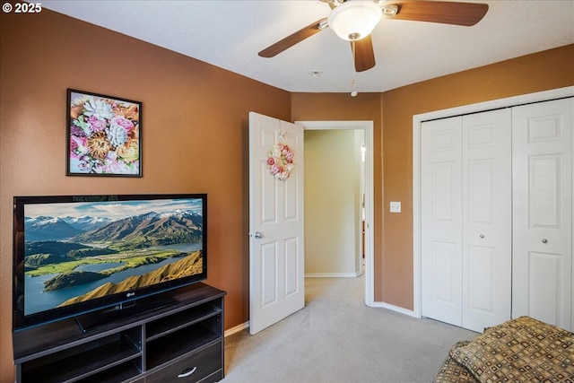 16181 SW Holland Ln, Sherwood, OR 97140 - carpeted bedroom with baseboards, a closet, and a ceiling fan