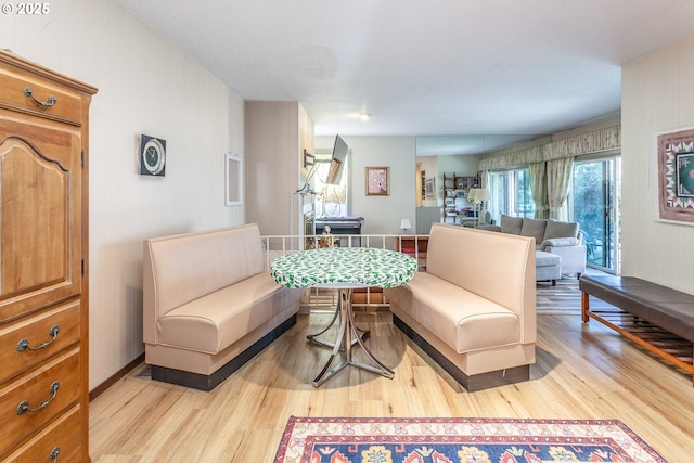 living area featuring baseboards and light wood-style flooring