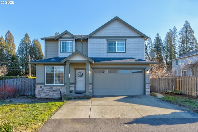 craftsman inspired home with a garage