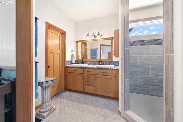 66020 Meissner Rd, Deer Island, OR 97054 - bathroom featuring a tile shower and double vanity