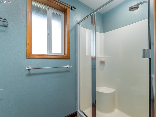 bathroom with a shower stall