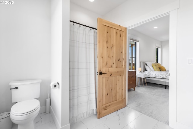 25053 Larson Rd, Monroe, OR 97456 - bathroom featuring marble look tile flooring and recessed lighting