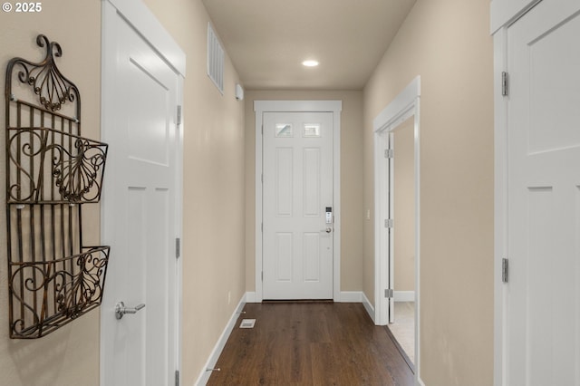 1803 35th Ave, Forest Grove, OR 97116 - doorway with dark wood-style flooring, baseboards, and recessed lighting