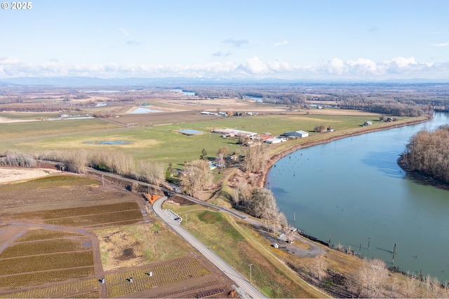 bird's eye view with a rural view and a water view