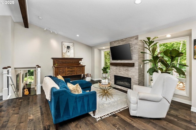 885 NW Torrey View Ln, Portland, OR 97229 - living area with wood-type flooring, a fireplace, baseboards, and recessed lighting