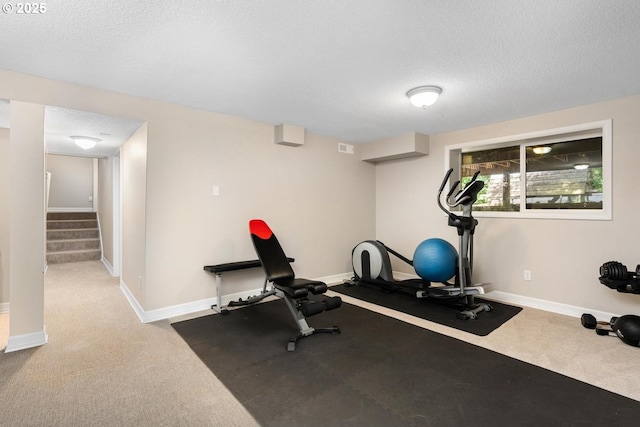 885 NW Torrey View Ln, Portland, OR 97229 - workout room featuring carpet, a textured ceiling, and baseboards