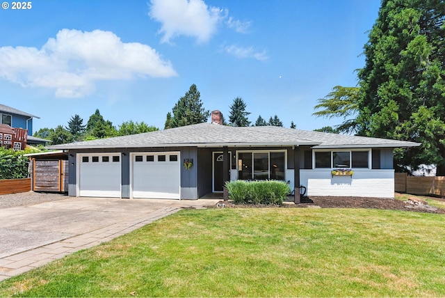 7631 SE Thompson Rd, Milwaukie, OR 97222 - ranch-style house with an attached garage, concrete driveway, and a chimney