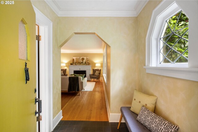 6116 SE 36th Ave, Portland, OR 97202 - corridor with crown molding, baseboards, and arched walkways