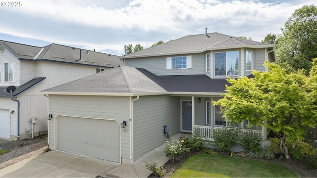 1367 Cramner St, Lafayette, OR 97127 - view of front facade featuring a shingled roof, an attached garage, a porch, and driveway