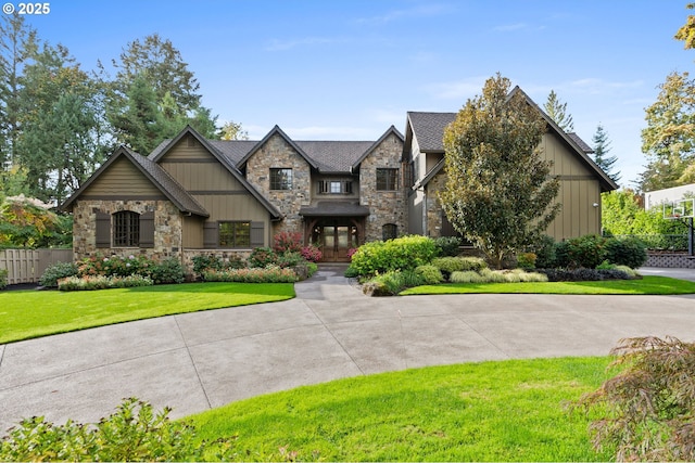 view of front of home with a front lawn