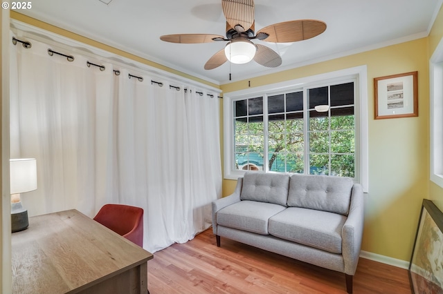 6209 SE 13th Ave, Portland, OR 97202 - home office featuring light wood-style flooring, ceiling fan, and ornamental molding