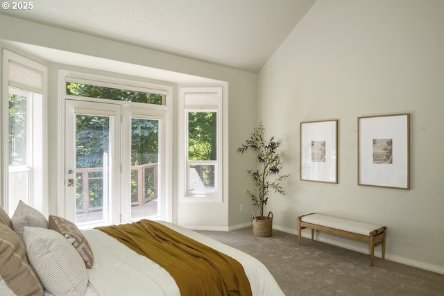 13037 SW Ascension Dr, Portland, OR 97223 - bedroom with access to outside, carpet, vaulted ceiling, and baseboards