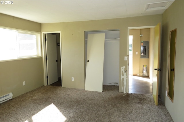 1817 Shamrock Dr, Centralia, WA 98531 - unfurnished bedroom featuring carpet, attic access, and baseboard heating