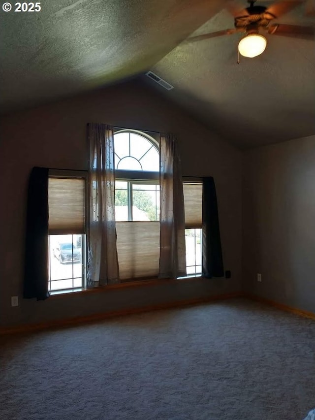 931 SW Joseph Ave, Hermiston, OR 97838 - spare room featuring carpet flooring, lofted ceiling, a textured ceiling, and a ceiling fan