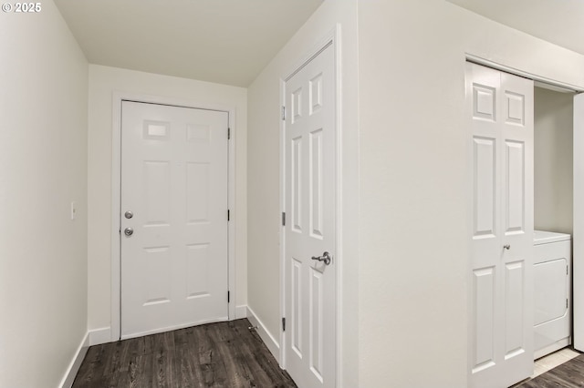17532 NW Springville Rd Unit D8, Portland, OR 97229 - hallway with washer / clothes dryer and dark wood-type flooring