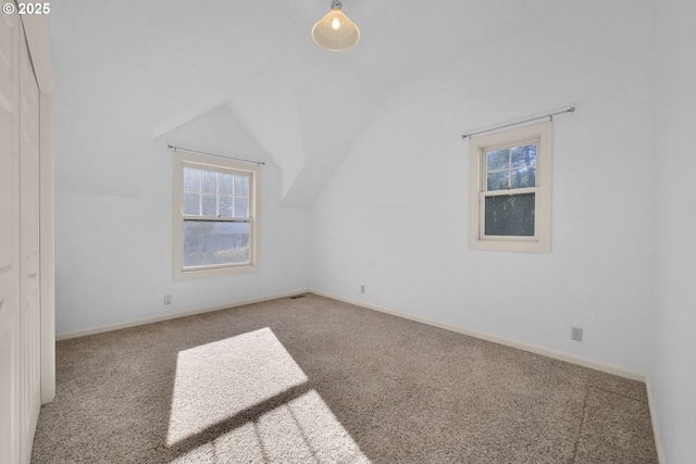 additional living space with lofted ceiling and carpet flooring