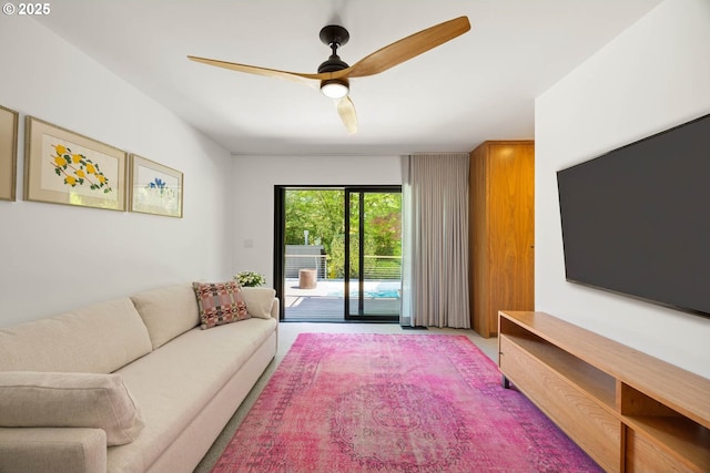 2930 NW Quimby St, Portland, OR 97210 - living room featuring a ceiling fan and carpet