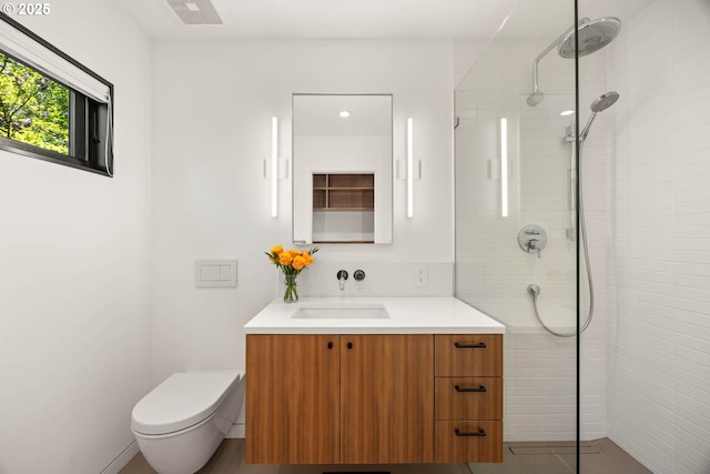 2930 NW Quimby St, Portland, OR 97210 - bathroom with vanity, a walk in shower, and toilet