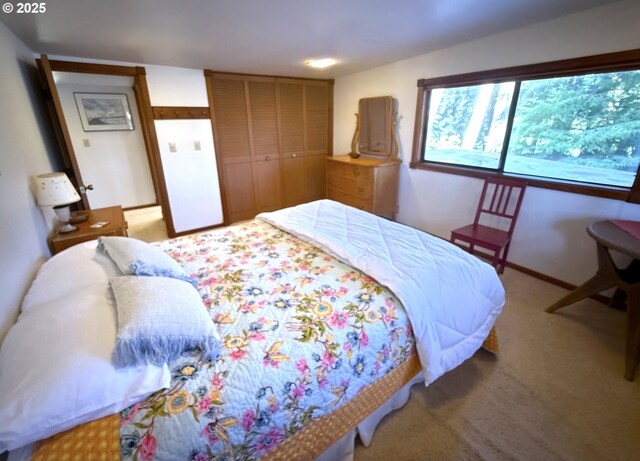 carpeted bedroom with a closet