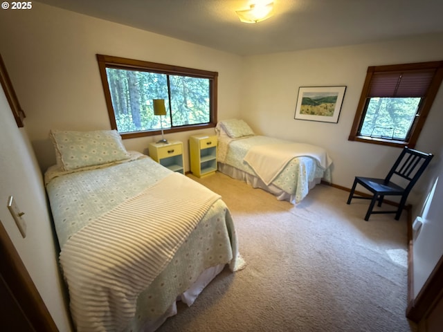 bedroom with baseboards, multiple windows, and carpet flooring