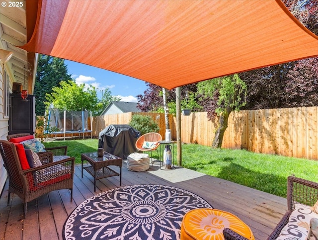 1908 NW 4th Ave, Battle Ground, WA 98604 - wooden deck with a trampoline, area for grilling, and an outdoor hangout area