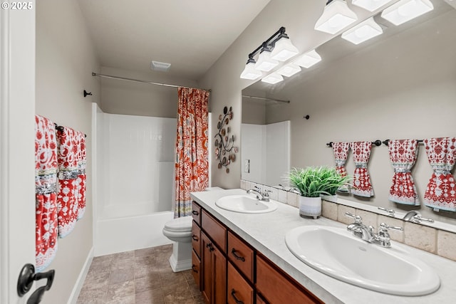 full bathroom featuring vanity, toilet, and shower / bath combo with shower curtain