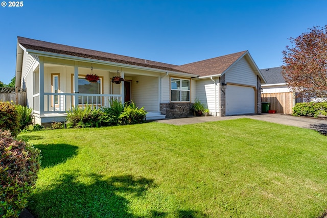 1278 Winery Ln, Eugene, OR 97404 - ranch-style house with a garage, driveway, covered porch, stone siding, and roof with shingles
