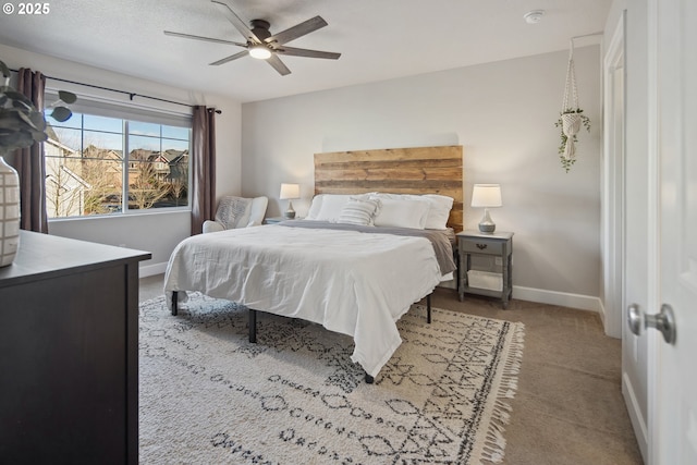 bedroom featuring carpet floors and ceiling fan