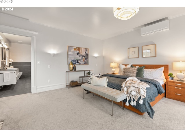 carpeted bedroom with a wall mounted air conditioner