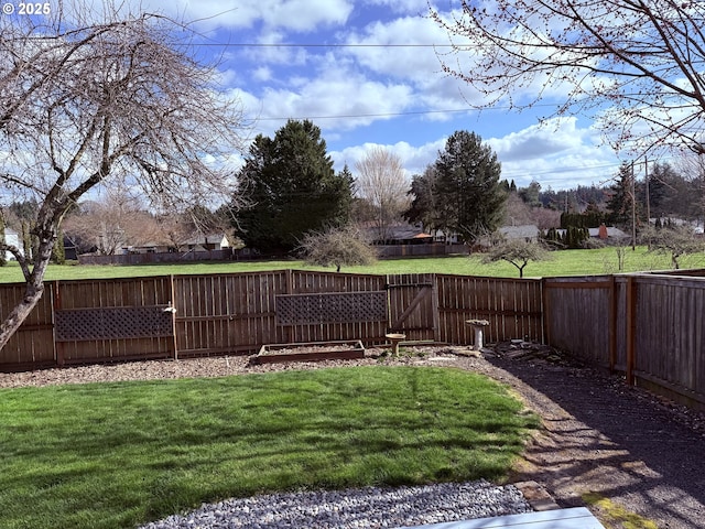 view of yard with a fenced backyard