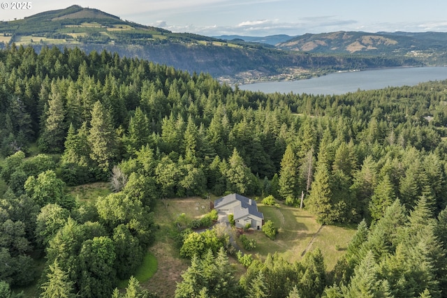 4719 Westwood Dr, Hood River, OR 97031 - drone / aerial view of a forest and a water and mountain view