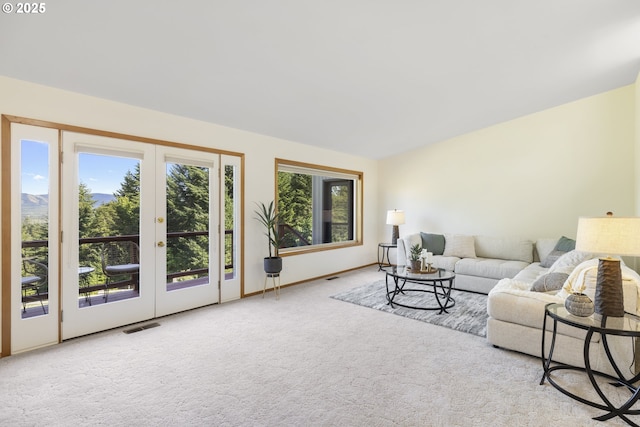 4719 Westwood Dr, Hood River, OR 97031 - living room with carpet floors, french doors, and baseboards