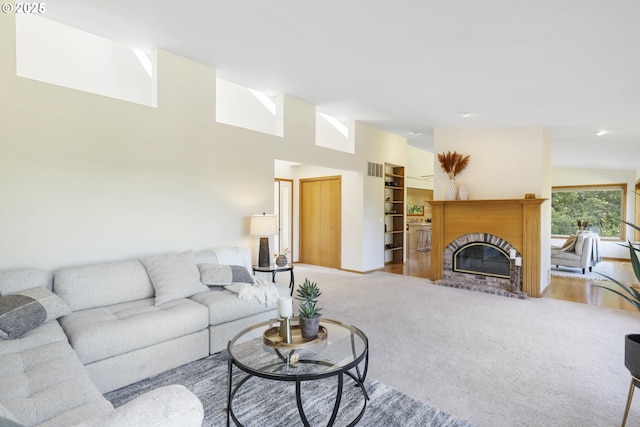 4719 Westwood Dr, Hood River, OR 97031 - carpeted living area featuring a fireplace